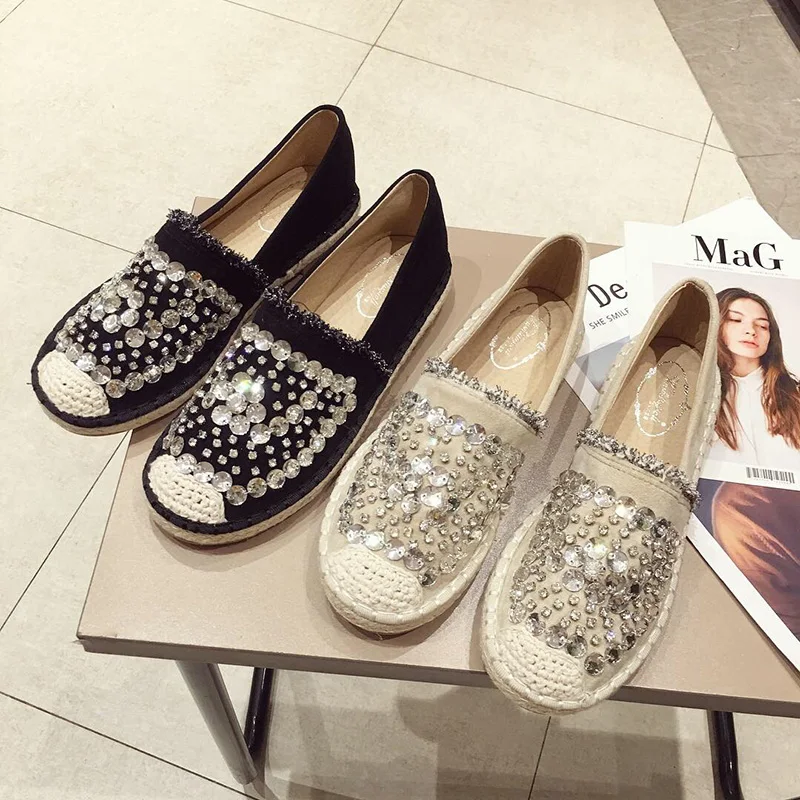 

2019 New Spring Autumn Espadrille Female loafers straw fisherman Flats Women Shoes Hemp Bottom Fisherman Soft Genuine Insole