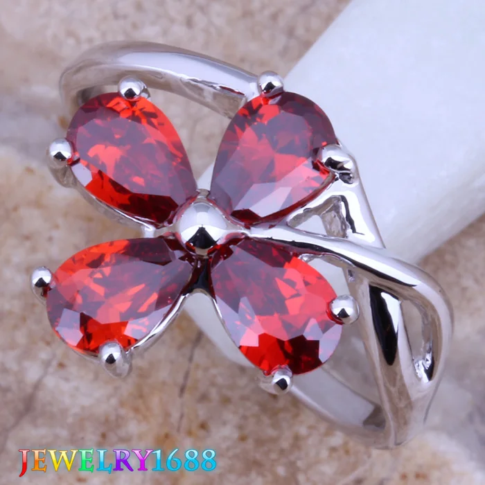 Exclusive Flower Red Garnet Silver Plated Ring Size 6 / 7 8 9 D384 | Украшения и аксессуары