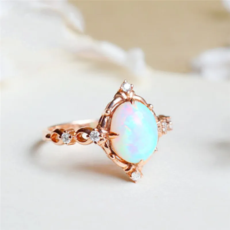 

ROMAD Victorian Oval Rings in Opal Women Engagement Finger Rings Size 6 7 8 Female Rose Gold Color 4 Claws Rings for Bridal R4