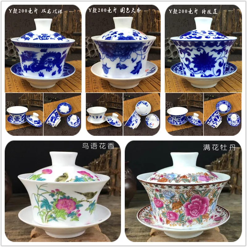 

2019 Hot Sale 200ml Chinese Hand Painted Tea Set Tureen Dehua High Quality White Porcelain Gaiwan Tea Porcelain Pot Set