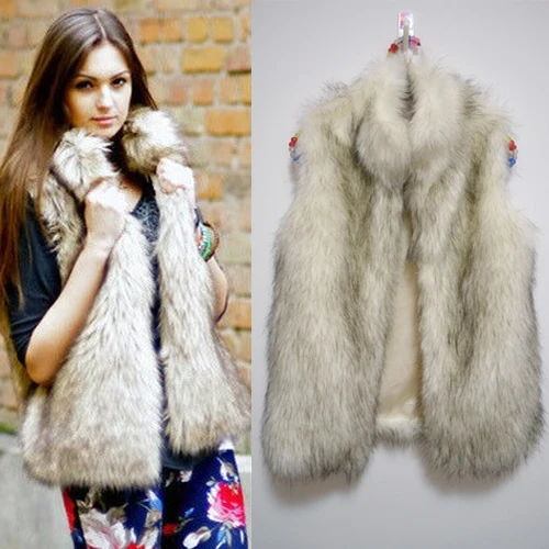 2013 vest faux medium-long stand collar artificial fur coat | Женская одежда
