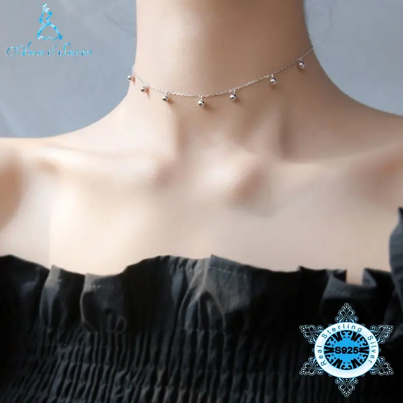 

Fashion 925 Sterling Silver Jewelry Real Suspension Short Women Girls Chokers Collares Beads Charms Fine Statement Necklaces