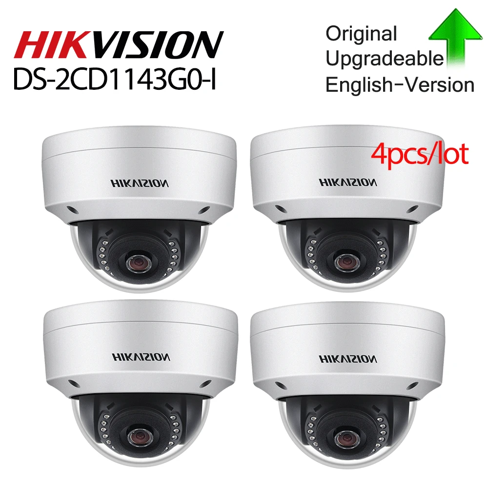 Hikvision оригинальная DS-2CD1143G0-I POE камера 4 шт./партия видео 4MP IR Сетевая купольная камера 30 м IR IP67 IK10 H.265 + слот для sd-карты