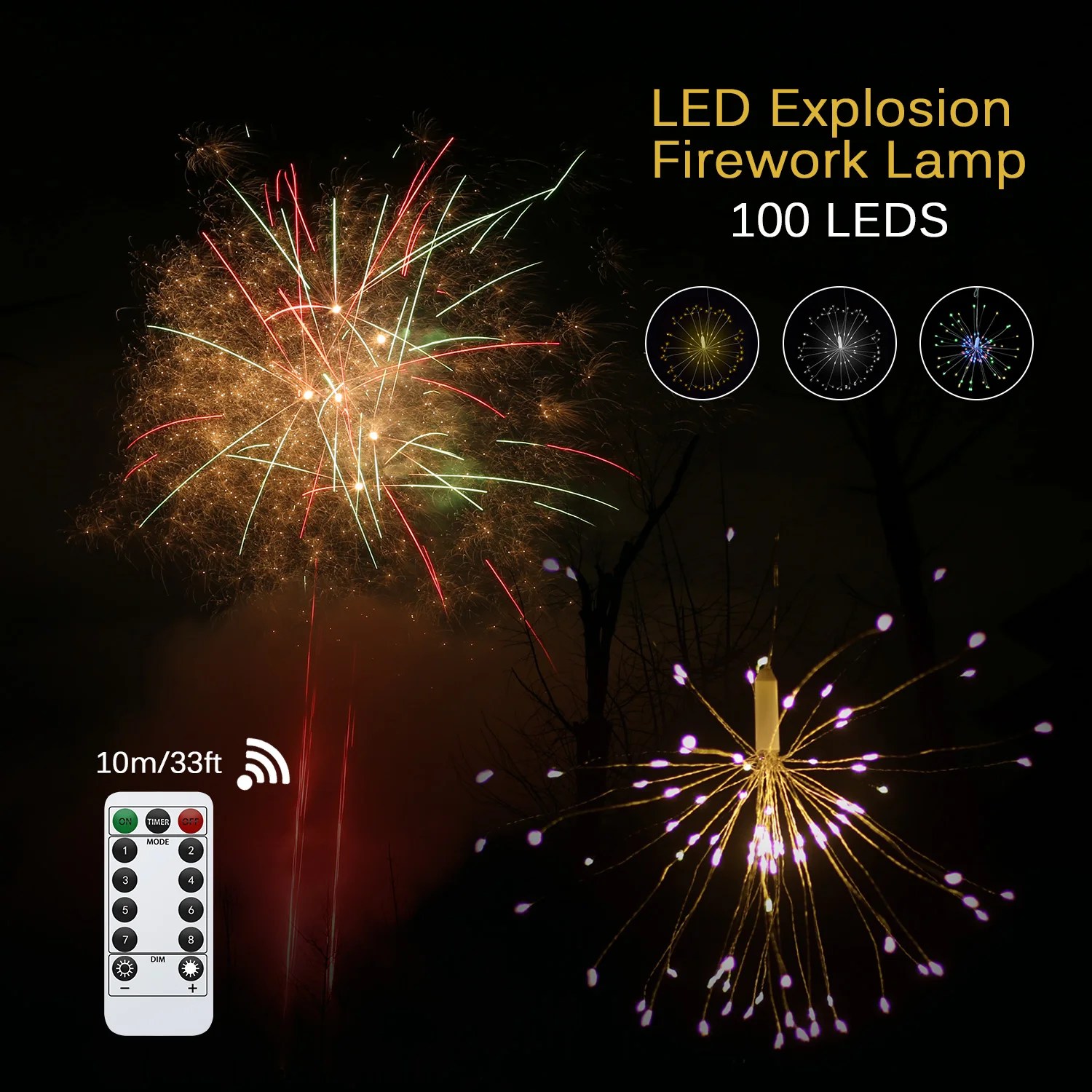 

Foldable Bouquet Shape 100 LED String Lights Firework Battery Operated Decorative Fairy Lights for Garland Patio Wedding Party