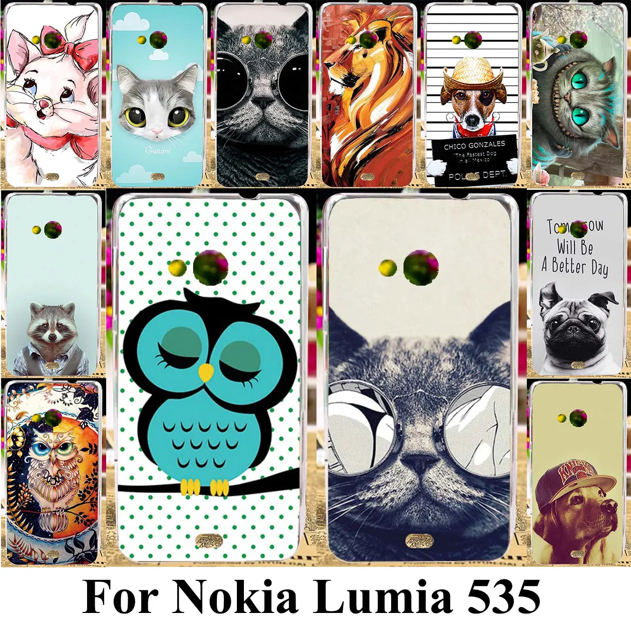 

TPU Silicone Plastic Phone Cases For Microsoft Nokia Lumia 535 N535 5.0 inch Bag Cover For Nokia Lumia 535 Cat Covers