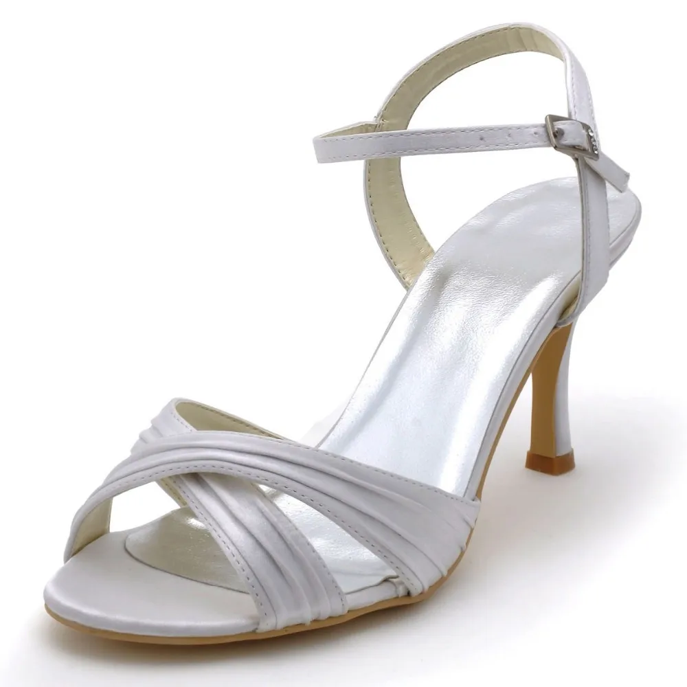 

EP2122 White Ivory Summer Sandals Women wedding bridal shoes high heel buckle satin ladies bride bridesmaid prom party dress
