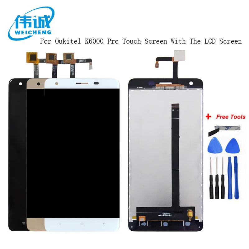 

WEICEHNG 1PCS For Oukitel K6000 Pro LCD Display +Touch Screen digitizer sensor Assembly Replacement +Free Tools