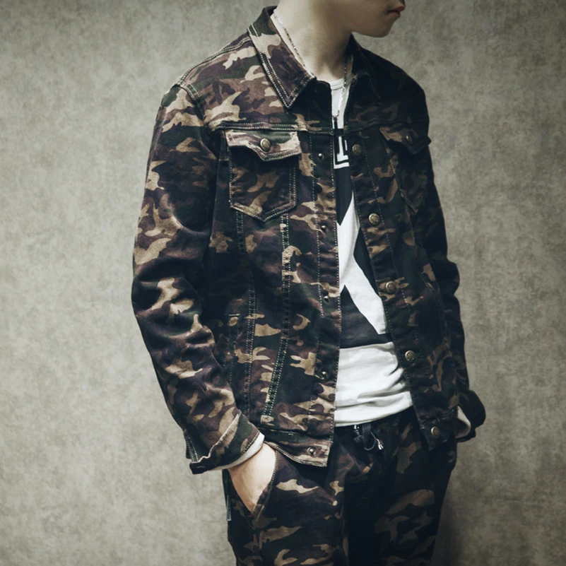 

2017 New Style mens Camouflage Jackets Streetwear Large Size Denim Mens Motorcycle Collar Loose Tide Brand Personality Coat