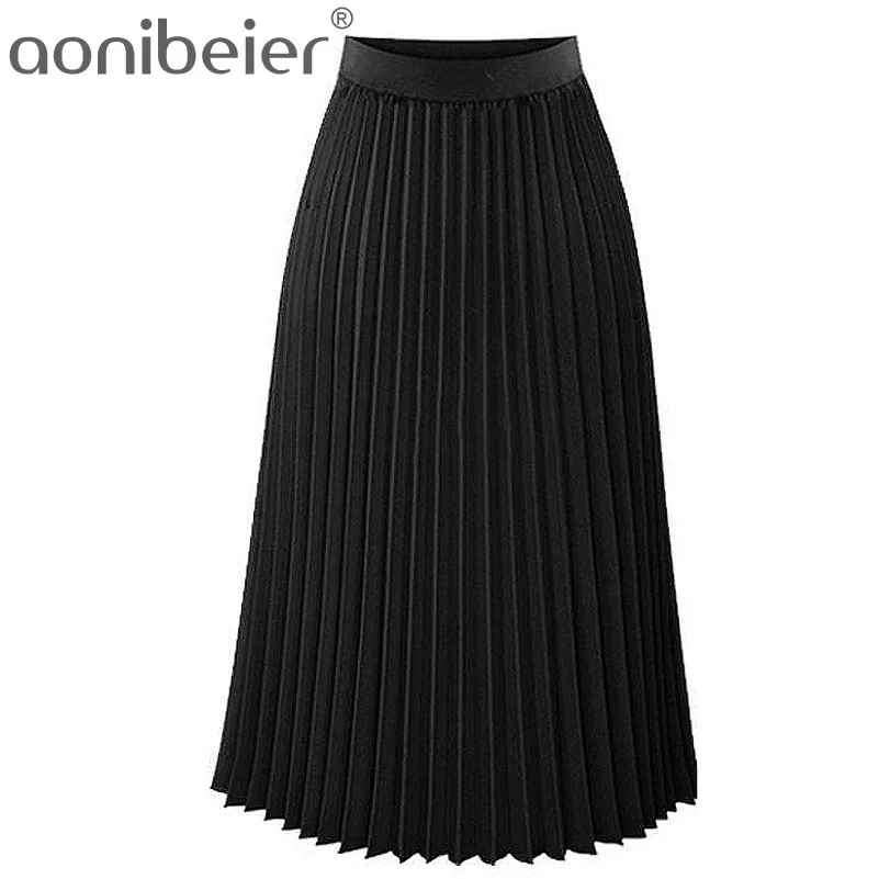 Goedkoop Aonibeier Mode vrouwen Hoge Taille Geplooide Effen Kleur Lengte Elastische Rok Promoties Lady Zwart Roze Party Casual Rokken