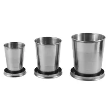 Складная чашка из нержавеющей стали для кемпинга, 60 мл, 150 мл, 250 мл, Мини Портативная Складная чашка с брелком для путешествий на открытом воздухе