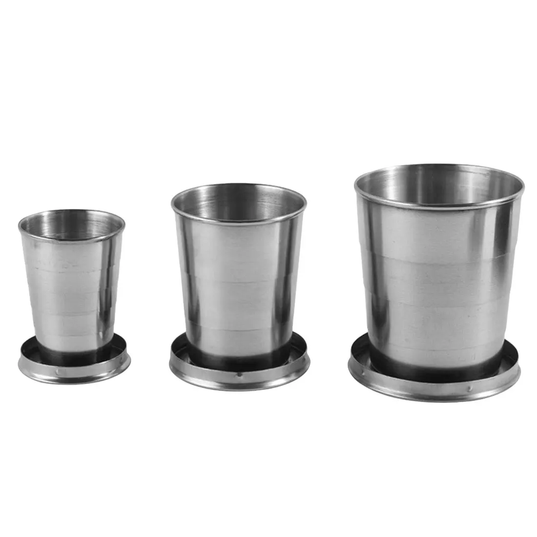 

Stainless Steel Camping Folding Cup 60ml 150ml 250ml Mini Portable Outdoor Travel Demountable Collapsible Cup With Keychain