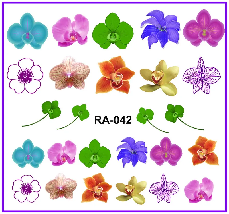 UPRETTEGO дизайн ногтей Красота воды Наклейка слайдер наклейки на ногти цветок витиеватая Орхидея фиолетовый розовый лепесток RA037-042 - Цвет: RA042