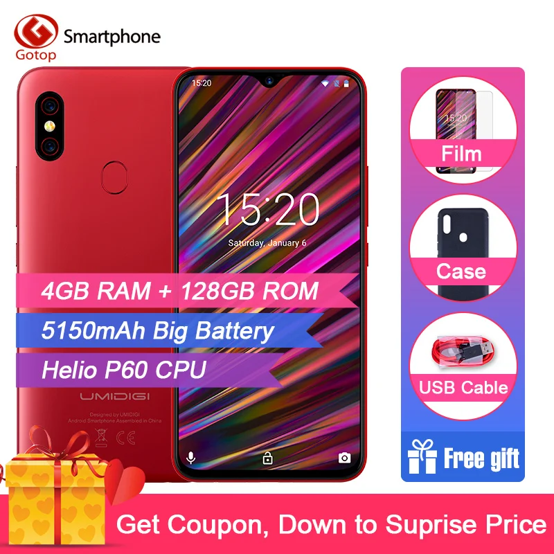 UMIDIGI F1 6 3 дюйма Капля воды FHD + дисплей Helio P60 Android 9 0 4 Гб ОЗУ 128 ПЗУ 5150 мАч 18 Вт Быстрая