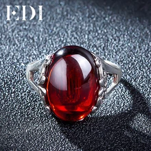 EDI 10ct Oval garnet 925-plata-Anillo de la joyería Para la Mujer Europea Royal Wedding Bands Promesa de Apertura Ajustable