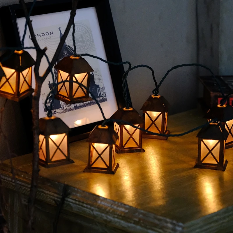 

40 Led Fairy Retro House Lantern Battery Operated String Lights 6M LED Decoration For Christmas Garland New Year