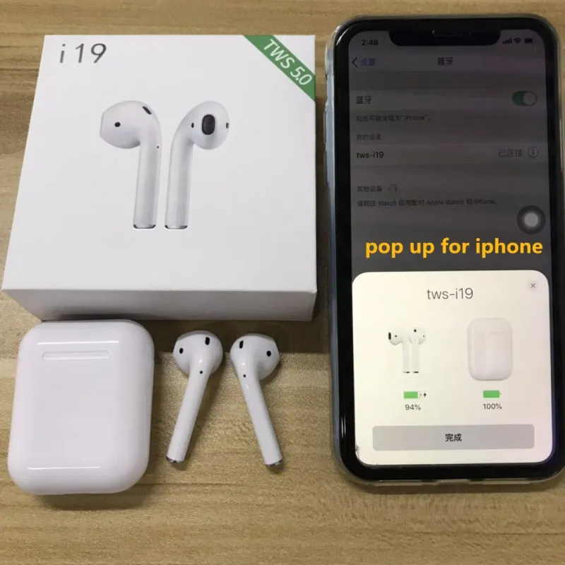 

Original i19 tws Pop Up Wireless Earphone 1:1 Bluetooth 5.0 Headsets Auto Power On Sound Touch Control PK i10 i11 i12 tws