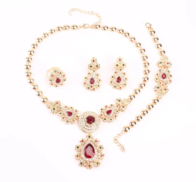 Fine Jewelry Sets For Women Wedding Accessories African Beads Party Gift Gold Color Crystal Necklace Earrings Sets