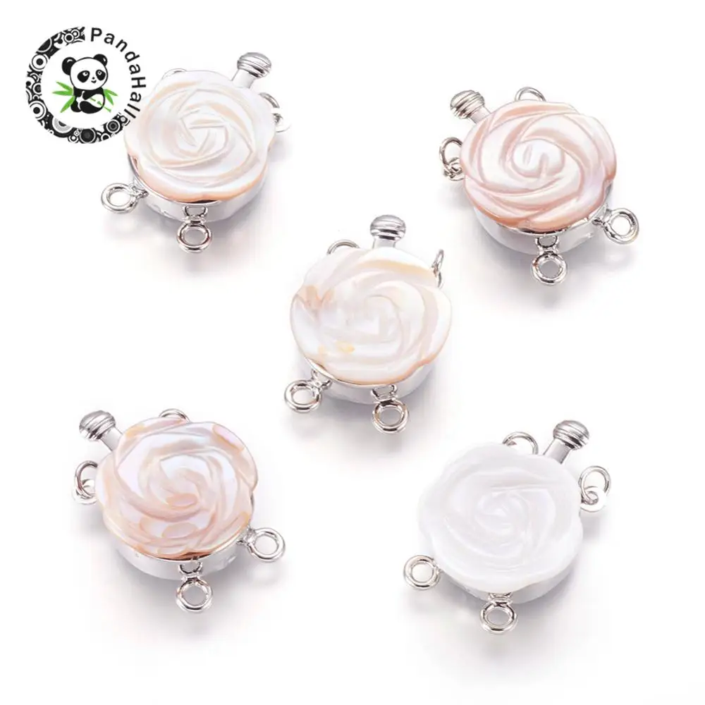 white shell box clasps, multi strand clasps, with Metal tone brass