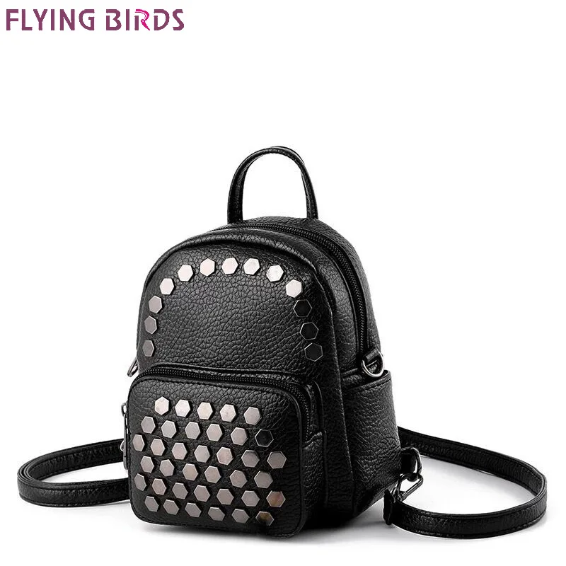 FLYING BIRDS Women Backpack Rivet Mini Mochila Leather Backpacks Teenage Girls School Bag Travel Bag High Quality Design Bookbag bookbags-for-girls