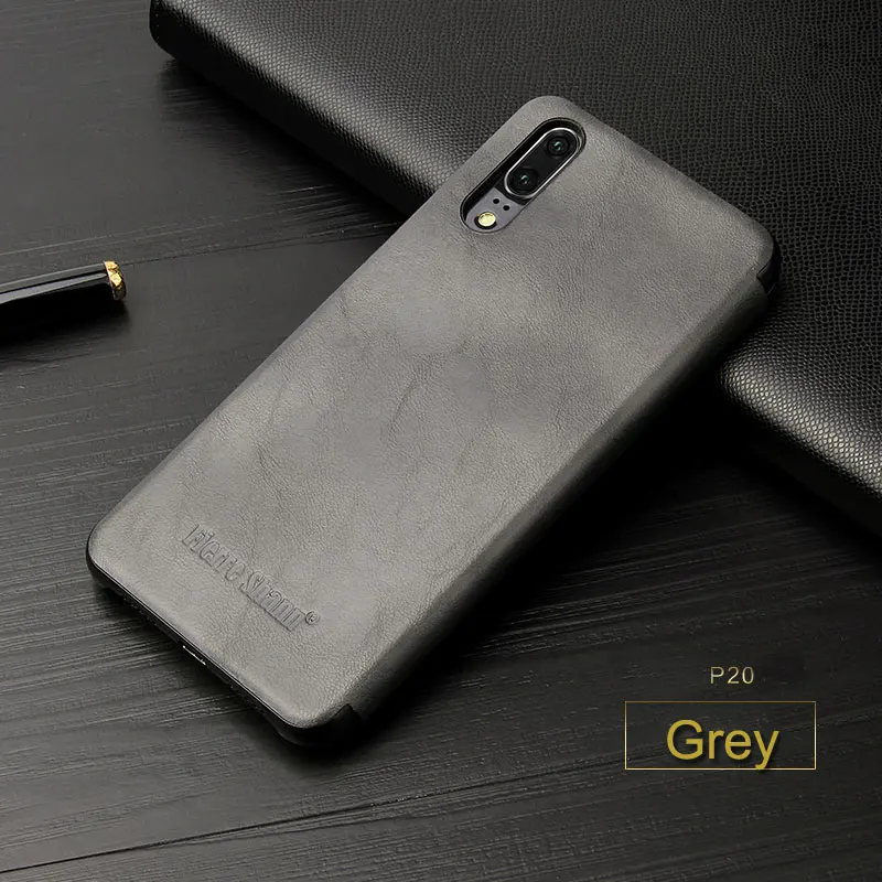 Grey For Huawei P20 Роскошный кожаный чехол с окошком для huawei P20 Coque для huawei P20 Pro, чехол для телефона с функцией пробуждения сна, смарт-капа, fundas - Цвет: Grey For Huawei P20