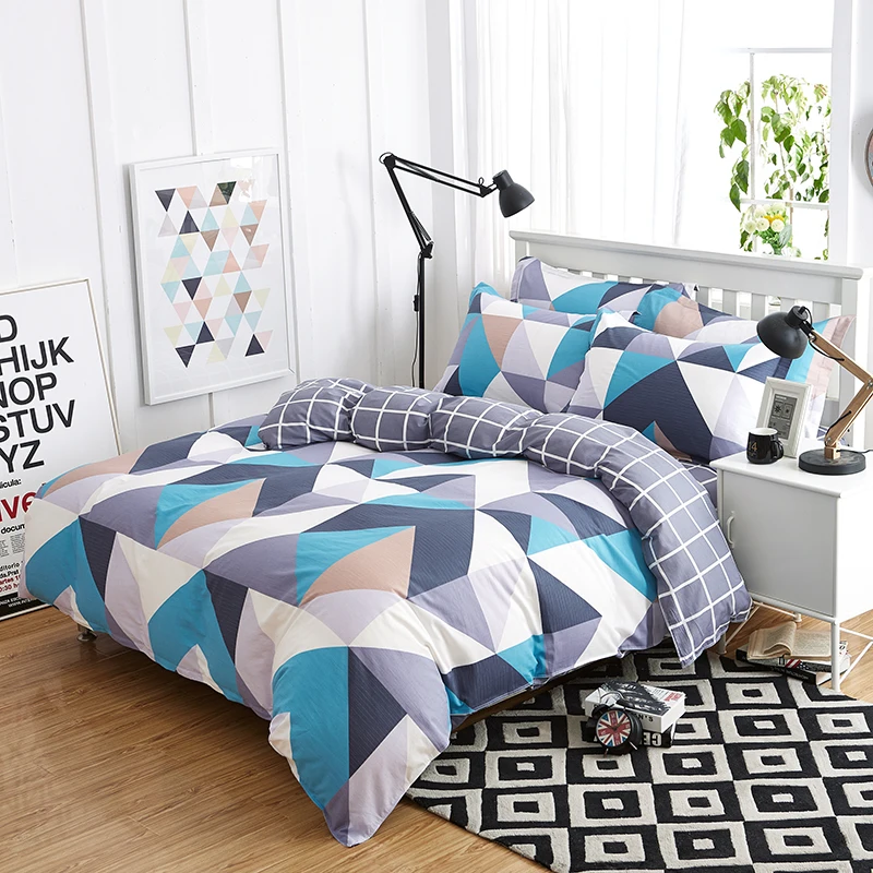 4 pcs Bedding Set Cotton Bed Linens Stripe Eco friendly Printed Duvet