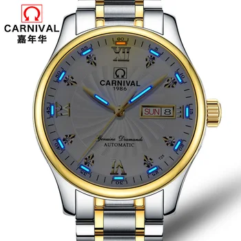 

Fashion Tritium gas watches Luxury brand CARNIVAL High End Automatic Watch Men Double Calendar Waterproof Mechanical Watches Men