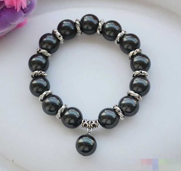 

free shipping 09707 BLACK SOUTH SEA SHELL PEARL BRACELET