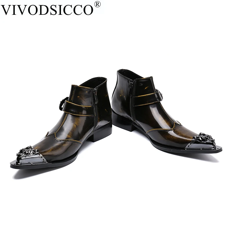 VIVODSICCO/Модные Мужские модельные ботинки с острым носком в британском стиле; ботильоны из натуральной кожи; ковбойские ботинки; свадебные модельные туфли