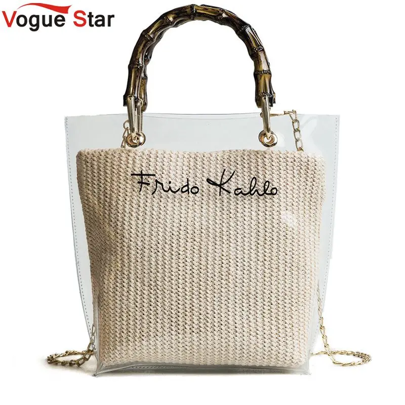 Summer 2019 Small Handbag Transparent Women Hand Bags Chain Straw bag Lady Travel Beach Shoulder ...