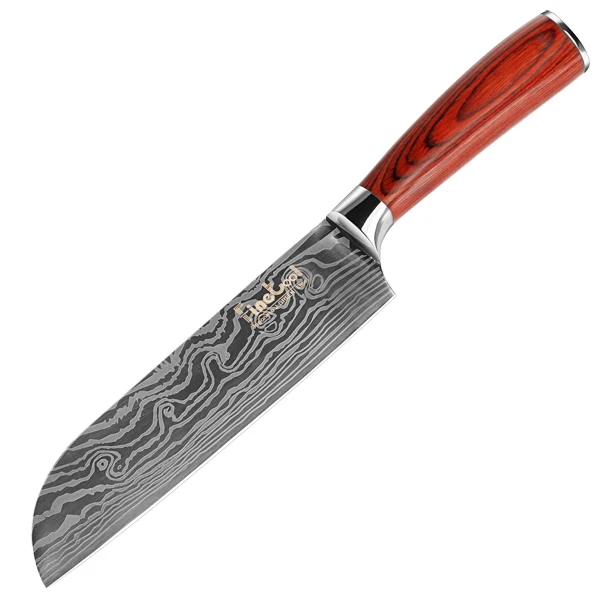 Кухонный нож поварские ножи 7 дюймов японский 7CR17 440C высокоуглеродистая Нержавеющая сталь нож Santoku твердая деревянная ручка нож для овощей - Цвет: High Carbon teel