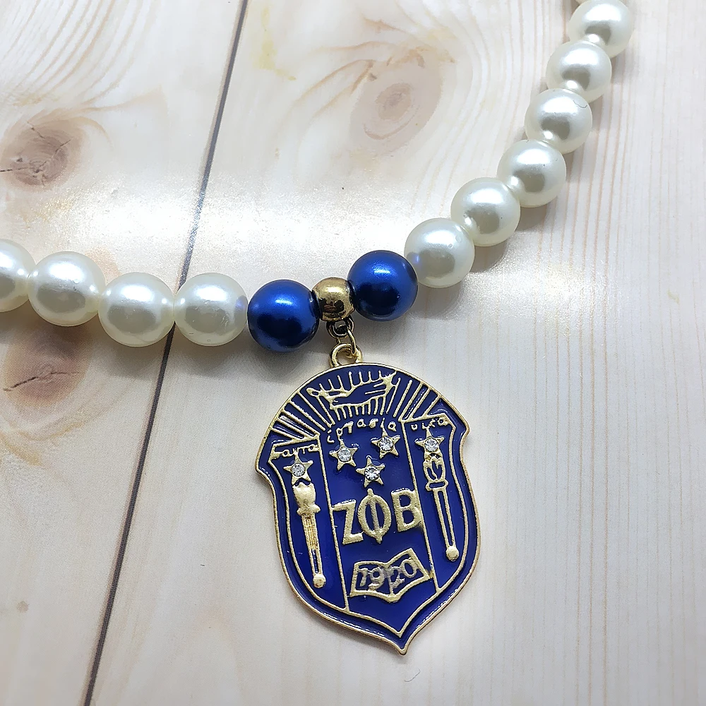 

Hot popular Greek society ZETA PHI BETA sorority symbol enamel metal shield charm pendant simulation pearl necklace