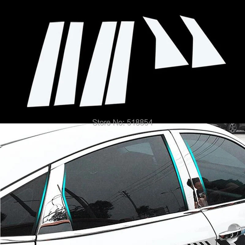 6pcs Chrome Door Window Pillar Post Trim Cover Molding For Honda Civic 2016~2018