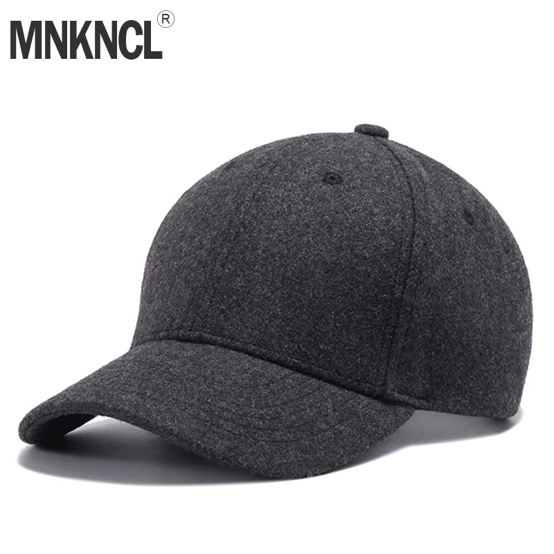 

Winter Wool Hat Men Baseball Cap Adjustable Fashion New Warm Solid Black Gray Hats Short Visor Woolen Caps