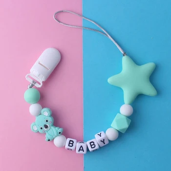 

Baby Care Silicone Cute Bear Five-pointed Star Beads Pacifier Clips Holder Baby Teether Teething Toys Chain
