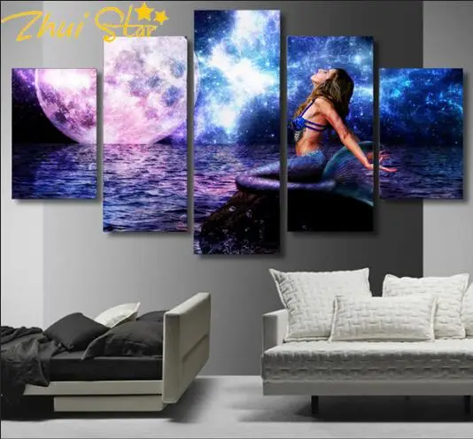 

Zhuistar 5 pieces, all-round 5D DIY diamond painting "Blue Mermaid" diamond embroidery mosaic cross-stitch rhinestone home dec