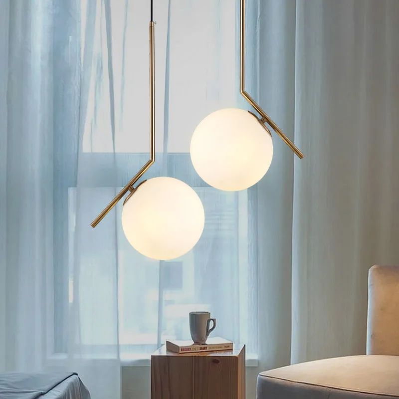 Nordic Style Pendant Light Glass Ball Lampshade Modern LED Pendant Lamp For Dining Room Bedroom Hanging Light Fixtures (2)
