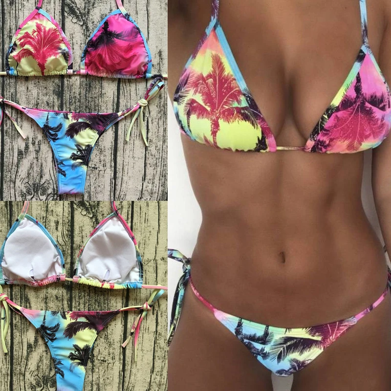 

cheap swimsuit strapless sexy bikini woman swimwear strappy bikini brazilian thong mini beach print swimsuit sport underwear set