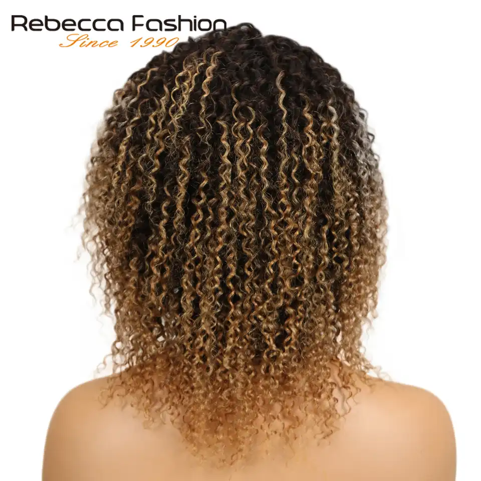 Rebecca Brazilian Remy Kinky Curly Hair Omber Blonde Wig Machine