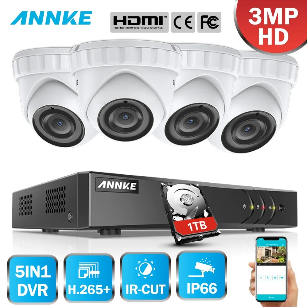 ANNKE 8CH 3MP 5в1 CCTV DVR HD 4 шт. 2048*1536 3MP TVI камера безопасности наружная камера для домашнего видеонаблюдения