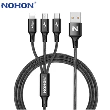 NOHON 3 в 1 USB кабель для iPhone 8X7 6 6S Plus 5 5S samsung Xiaomi lenovo 2 в 1 Micro type C кабели для быстрой зарядки