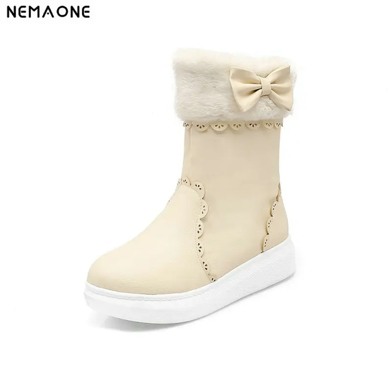 

NemaoNe 2018 Snow boots flat heels women winter boots warm fur plush Insole ankle boots beige pink women shoes woman