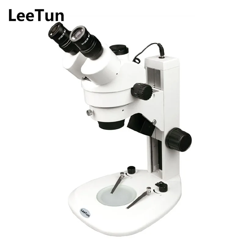 

LeeTun 7X-45X Zoom Illumination Stereo Microscope Trinocular Head Top Bottom LED Light 100 mm Working Distance WF10X Eyepiece