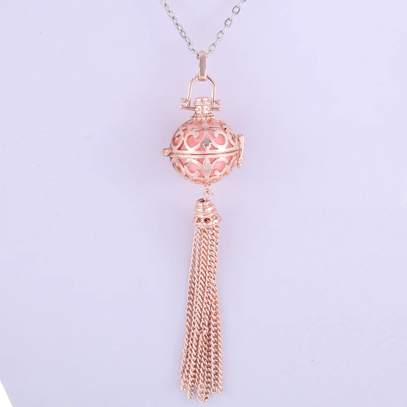 

Rose gold Tassels Cage Locket Chime Ball Pendant Essential Oil Diffuser Chain Necklacewomens Charms Aromatherapy Jewelry