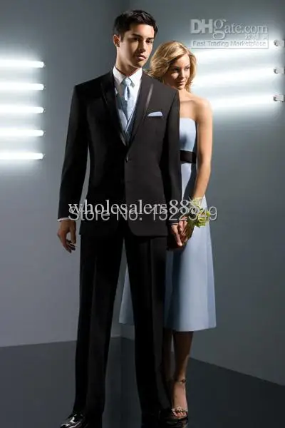 New Arrival Black Groom Tuxedos Two Buttons Groomsmen Men Wedding Suits(Jacket+Pants+Tie+Vest)H531 |