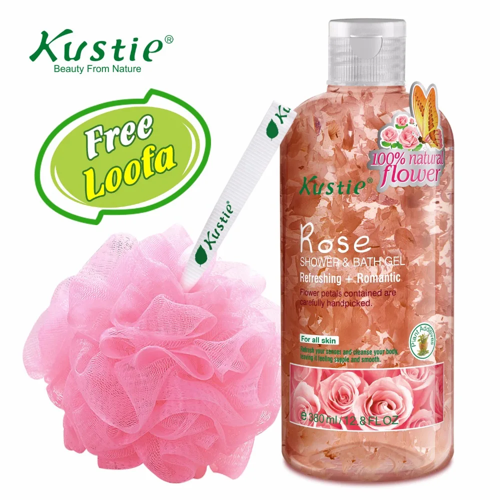 Kustie Hand picked Floral Petals Romantic Rose Shower Gel & body wash 380ml Shower Gel with Free