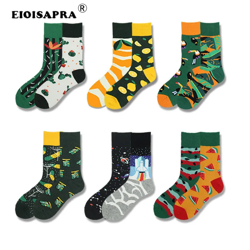 

Harajuku Art Fashion Jacquard Happy Socks Plant Fruit Cactus Watermelon Animal Parrot Planet Pattern Hip Hop Funny Unisex Socks