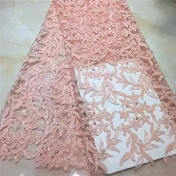 

2019 NEW High-end luxury baby pink chiffon lace 3D sequins embroidered African French lace fabric 5 yards YYZ006238