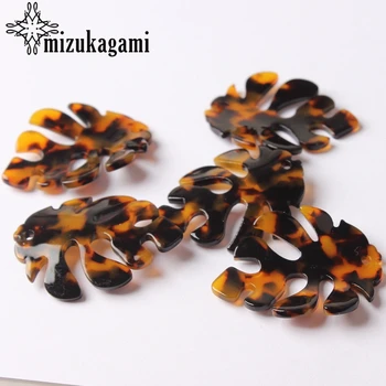 

Charms For Jewelry Making Acetic Acid Resin Leopard Print Leaves Charms 37*41mm 6pcs/lot For DIY Earring Accessories