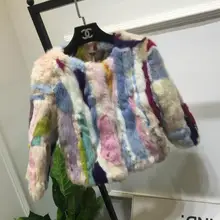 Осенне-зимнее женское пальто из кроличьего меха, женское тонкое короткое красочное пальто из натурального кроличьего меха, куртка Женский, с круглым вырезом, пальто с длинными рукавами