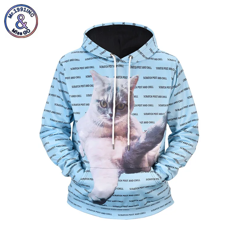Mr.1991INC Cat Hoodies 3D Sweatshirt Men Animal Hoody Autumn Winter Hip
